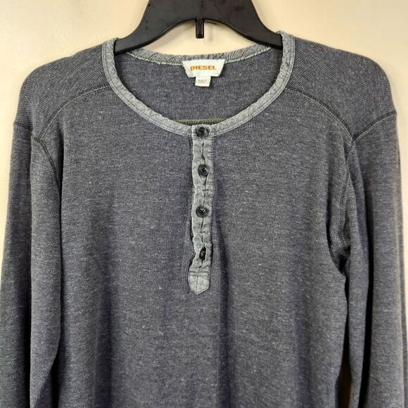 Diesel Gray Minimalist Long Sleeve 4 Button Henley Thermal Shirt Size Large - Picture 4 of 12